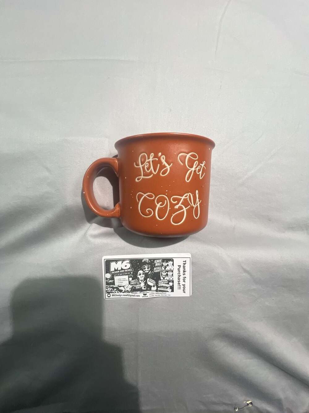 Madison Home Let's Get Cozy Speckled Orange Mug with Buffalo Check Interior